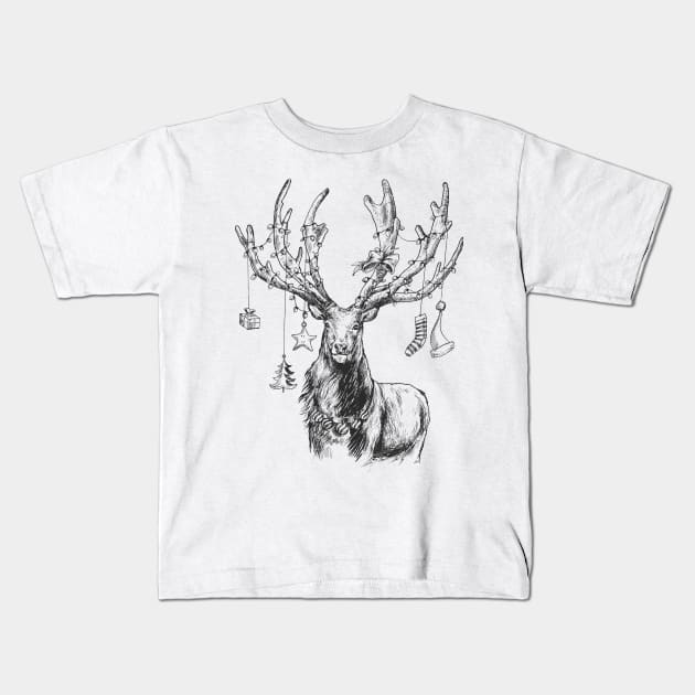 Reindeer Kids T-Shirt by Whatastory